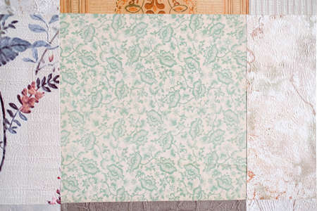 Part of the old wallpaper. Square wallpaper on the wall. Backgroundの写真素材