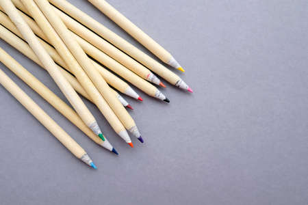 Eco colored pencils for drawing on gray backgroundの写真素材