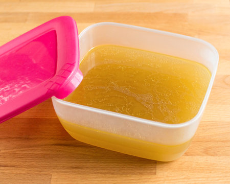 Ready broth in a container with a lid.の写真素材