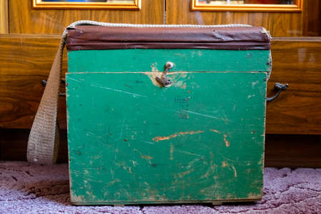 Special Russian fishing box. Drawer stool with belt.の写真素材