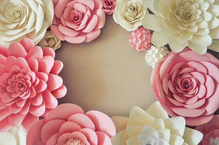 Paper flowers for wall and interior decoration. The flowers are handmade.の写真素材