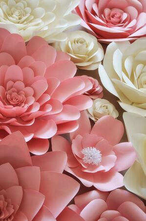 Paper flowers for wall and interior decoration. The flowers are handmade.の写真素材