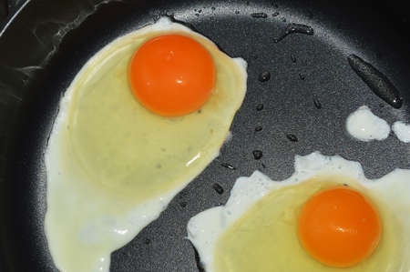 fried eggs are fried in a frying pan. chicken egg with yolk. food for breakfast.