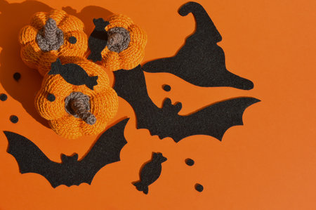 preparation for the Halloween holiday. orange background for the design. pumpkin, autumn.の写真素材