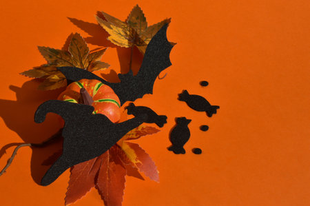 preparation for the Halloween holiday. orange background for the design. pumpkin, autumn.の写真素材