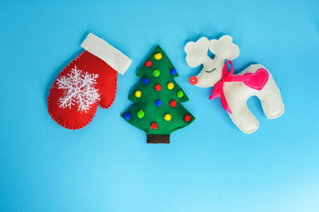 decor on a blue background. children's toys. decoration for a Merry Christmas and a Happy New Year....