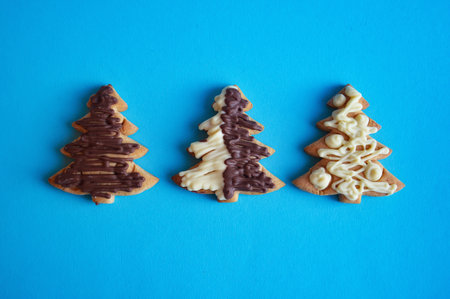 shortbread cookies for Christmas and New Year. ginger cookies with white and dark chocolate. food for the holiday. sweet treat.の写真素材