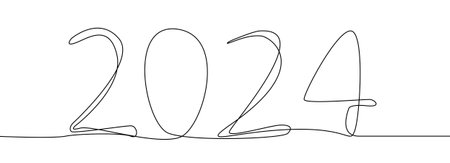vector linear image. new year 2024. numbers on a white background. a continuous line. graphic design for the holidays.のイラスト素材
