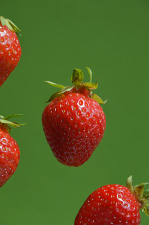 Strawberries on a green background, close-up, macroの写真素材