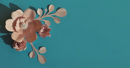 Creative layout made of flowers on blue background. Flat lay, top view minimal concept.の写真素材