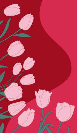 Pink tulips on a red background. Vector illustration for your designのイラスト素材