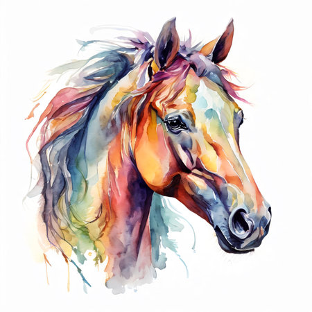 Horse portrait, watercolor painting on white background, hand drawn illustrationの素材