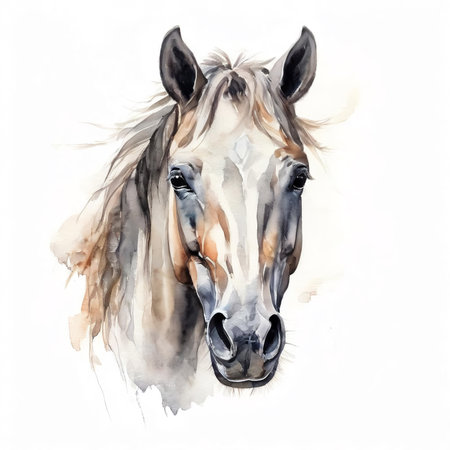 Watercolor portrait of a horse on a white background. Digital painting.の素材