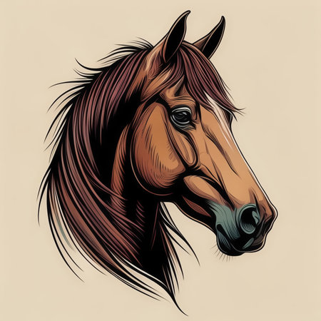 Horse head vector illustration. Head of horse with long maneの素材