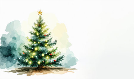 Watercolor Christmas tree isolated on white background. Hand drawn illustration.の素材