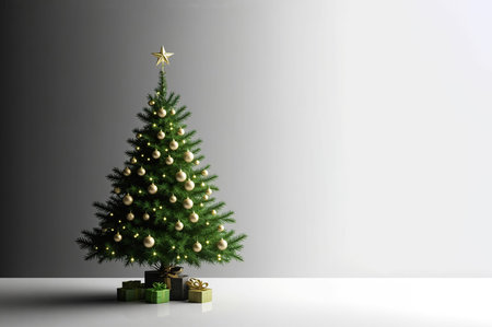 Christmas tree with gifts on a white background. 3D rendering.の素材