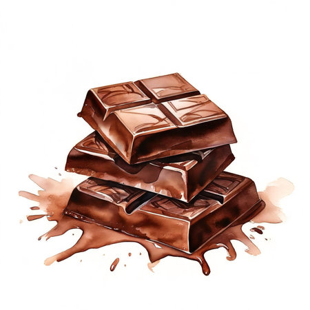 Chocolate splashes isolated on white background. Watercolor illustration.の素材