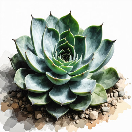 Succulent plant on a white background. Watercolor illustration.の素材