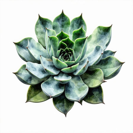 Succulent plant, watercolor illustration isolated on white background.の素材