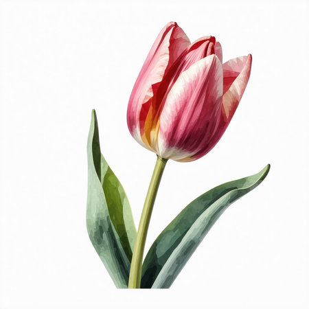 Tulip flower isolated on white background. Watercolor illustration.の素材