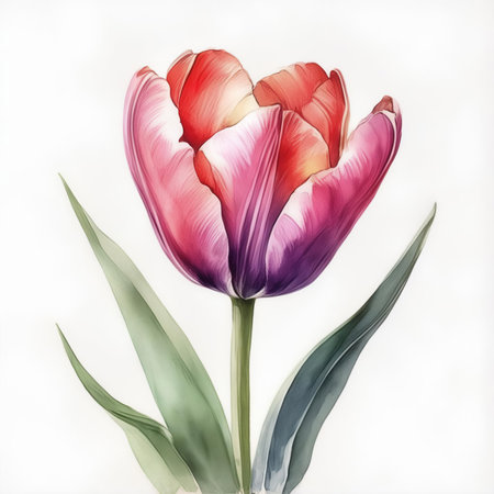Beautiful tulip flower isolated on white background. Watercolor illustration.の素材