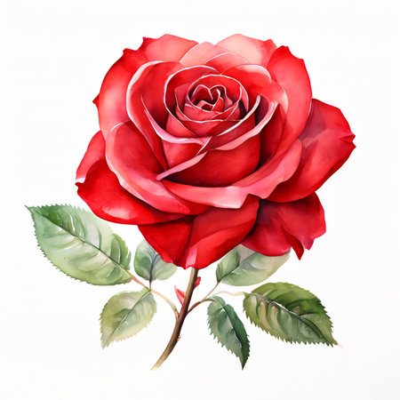 Beautiful red rose isolated on white background. Watercolor illustration.の素材