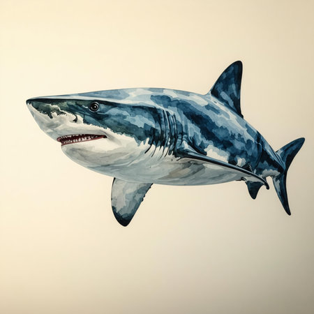 Great white shark isolated on a white background. 3D illustration.の素材