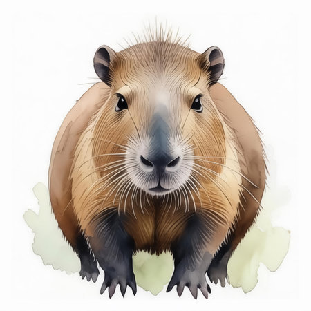 Capybara on a white background. Watercolor illustration of a beaver.の素材