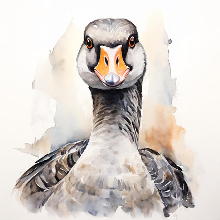 Watercolor portrait of a goose on a white background. Digital painting.の素材