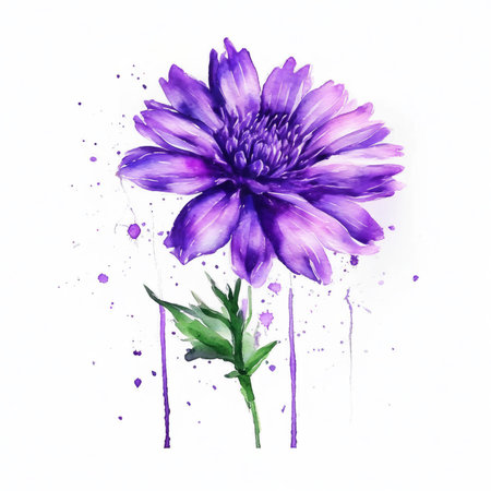 Watercolor purple flower on a white background. Hand-drawn illustrationの素材