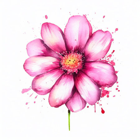 Watercolor illustration of a pink flower on a white background. Watercolor painting.の素材