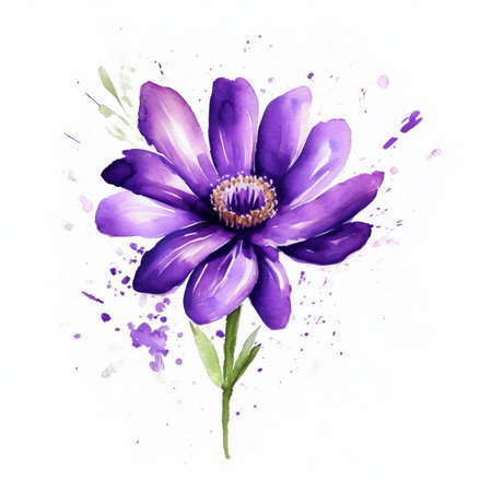 Purple flower isolated on white background. Watercolor hand drawn illustrationの素材