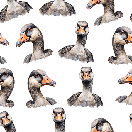 Seamless pattern with watercolor goose isolated on white background.の素材