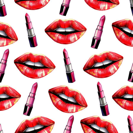 Seamless pattern with lipstick on white background. Vector illustration.の素材