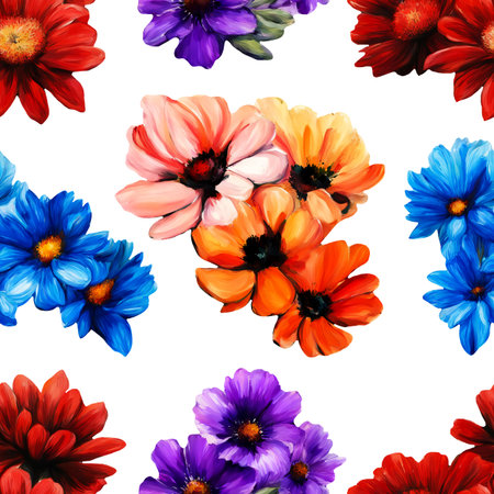 Seamless pattern with colorful flowers. Hand drawn watercolor illustration.の素材