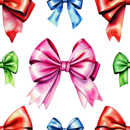 Seamless pattern with bows and ribbons. Watercolor illustration.の素材