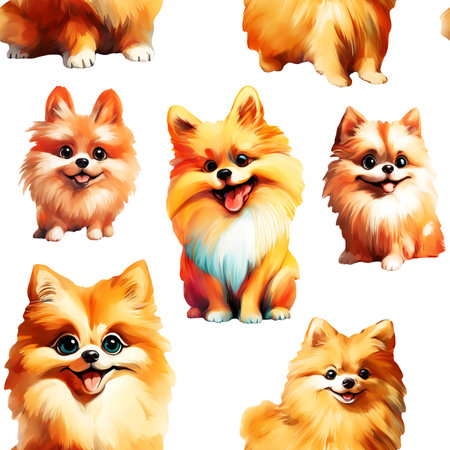 Pomeranian dog. Set of different poses. Vector illustration.の素材