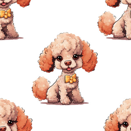 Seamless pattern with cute poodle puppy. Vector illustration.の素材