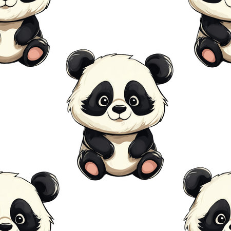 Seamless pattern with cute cartoon panda. Vector illustration.の素材