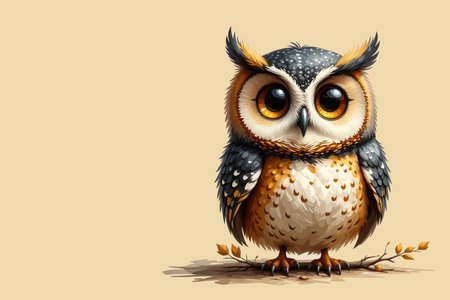 Owl with big eyes on a yellow background. Vector illustration.の素材