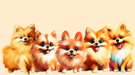Group of cute pomeranian dogs. Vector illustration. Cartoon style.の素材