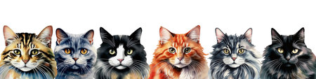 Horizontal seamless border with cats of different breeds. Vector illustration.の素材