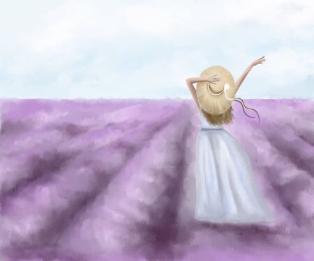 Girl in lavender fieldのeditorial素材