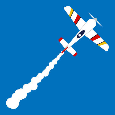 Little private sport plane in the sky and a white trail behind it. Cartoon airplane shoots up into the sky. Vector illustrationのイラスト素材