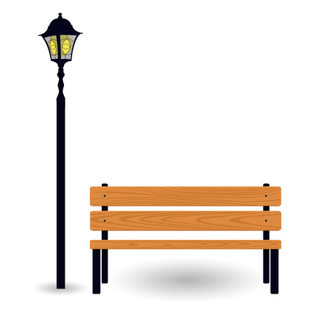 Bench and streetlight isolated on white. Vector illustrationのイラスト素材