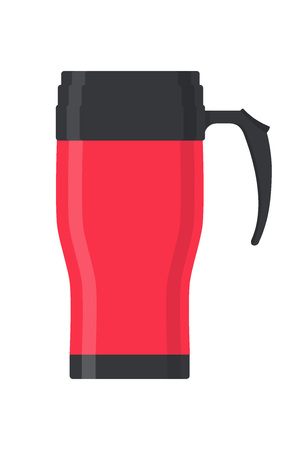 Modern Thermo cup, travel mug, thermos isolated on white background. Vector illustration in flat styleのイラスト素材