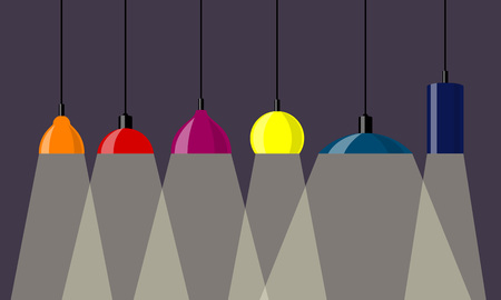Hanging lamps, set. Chandeliers, lamps, bulbs - elements of modern interior. Vector illustration isolatedのイラスト素材