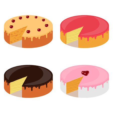 Various cakes, set. Cakes with cherry, chocolate, cream biscuit Vector illustrationのイラスト素材