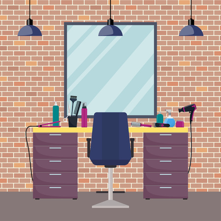 Hairdresser's workplace in woman beauty hairdressing salon. Flat style vector illustrationのイラスト素材