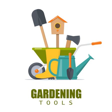 Banner gardening. Concept of gardening. Garden tools. Vector illustrationのイラスト素材